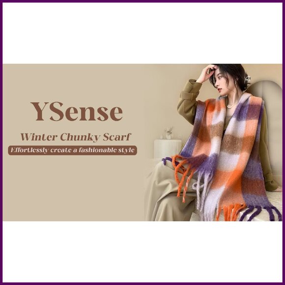 Oversized Chunky Plaid Blanket Scarf Shawl Wrap Winter Warm - Picture 8 of 8